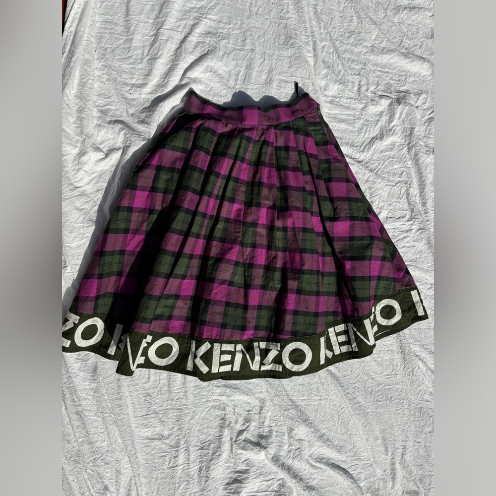 Kenzo Olive Suede A-Line Skirt - Picture 2 of 6